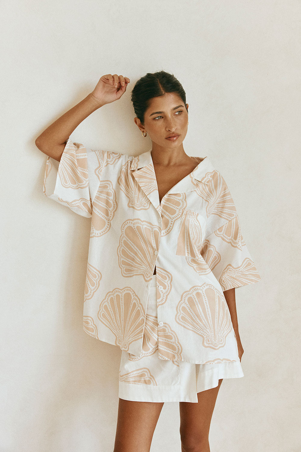 Sabo Shell White Coastal Shell Button Up Collar Celestia Top – Stores